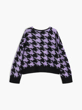 Lavender Houndstooth Fuzzy Cardigan